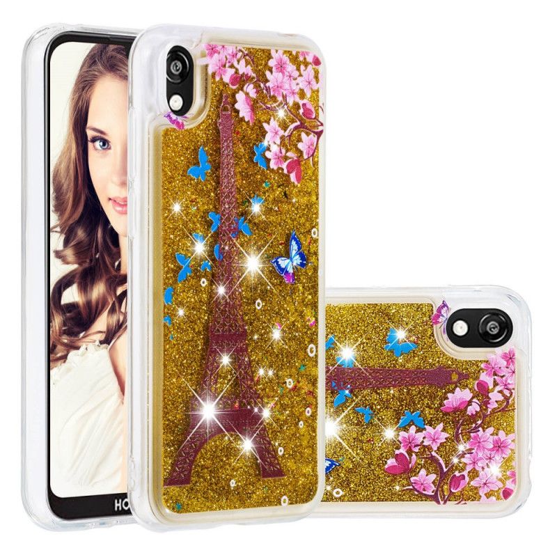 Hoesje Huawei Y5 2019 Bloem Eiffeltoren Glitter