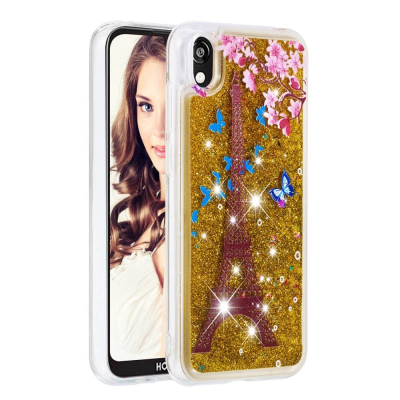 Hoesje Huawei Y5 2019 Bloem Eiffeltoren Glitter