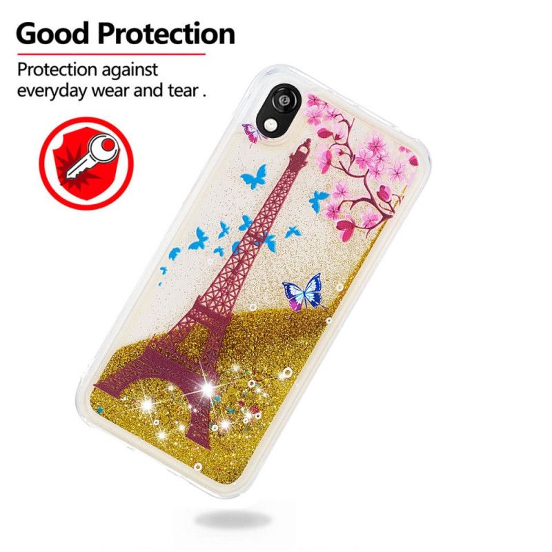 Hoesje Huawei Y5 2019 Bloem Eiffeltoren Glitter