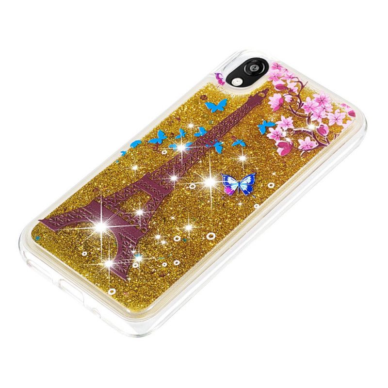 Hoesje Huawei Y5 2019 Bloem Eiffeltoren Glitter