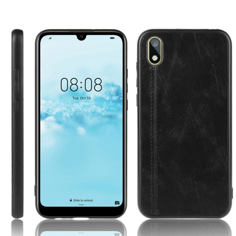 Hoesje Huawei Y5 2019 Rood Zwart Gestikt Leereffect