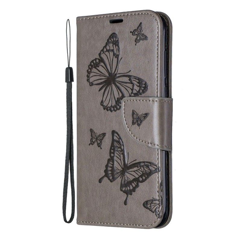 Leren Hoesje Huawei Y5 2019 Magenta Grijs Vlinders En Schuine Flap