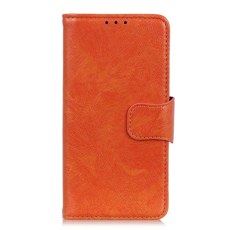 Leren Hoesje Huawei Y5 2019 Oranje Zwart Glanzend Leereffect