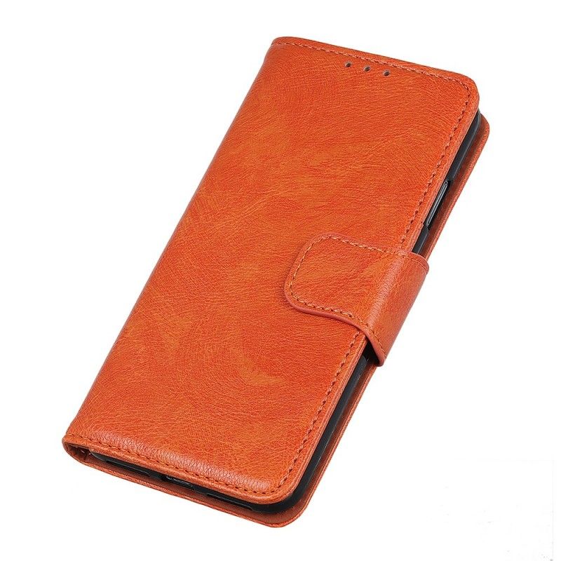 Leren Hoesje Huawei Y5 2019 Oranje Zwart Glanzend Leereffect