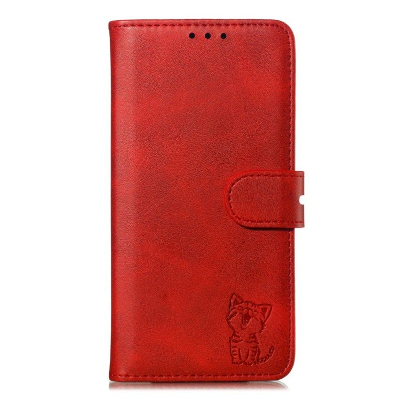 Leren Hoesje Huawei Y5 2019 Rood Grijs Telefoonhoesje Kitten Imitatieleer