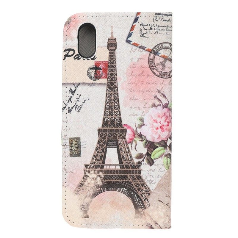 Leren Hoesje Huawei Y5 2019 Telefoonhoesje Retro Eiffeltoren