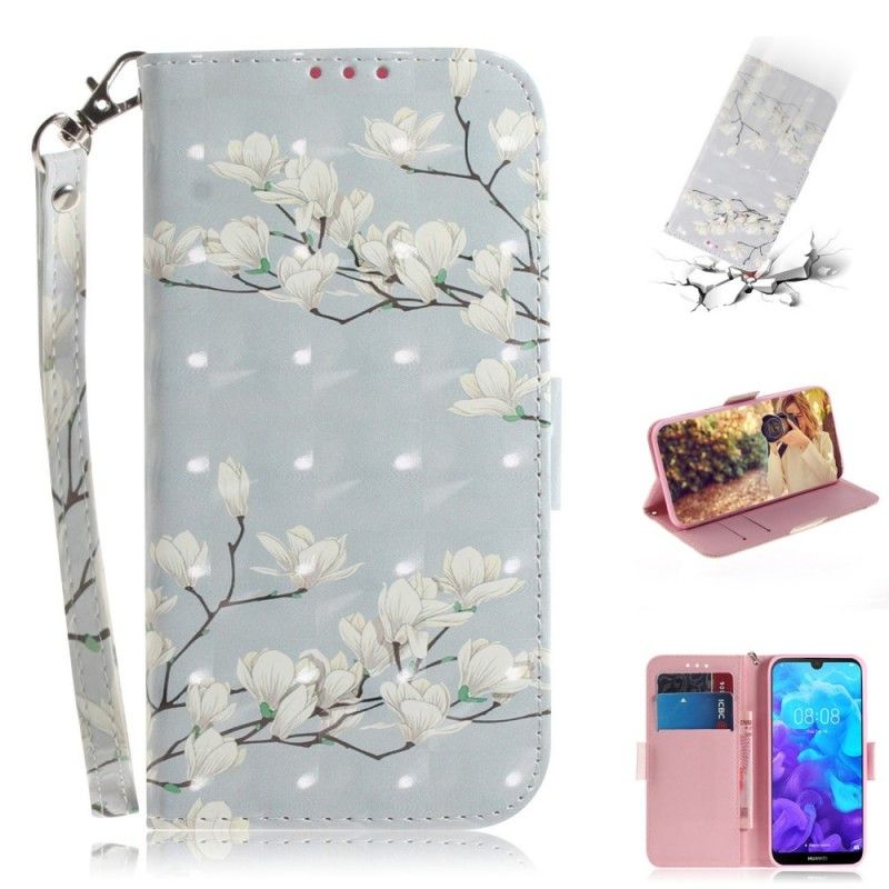 Leren Hoesje voor Huawei Y5 2019 Bloeiende Boom Met String