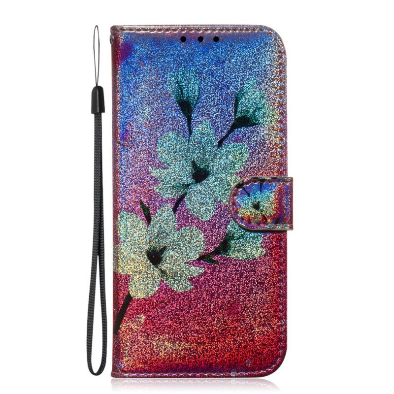 Leren Hoesje voor Huawei Y5 2019 Glitter Bloemen