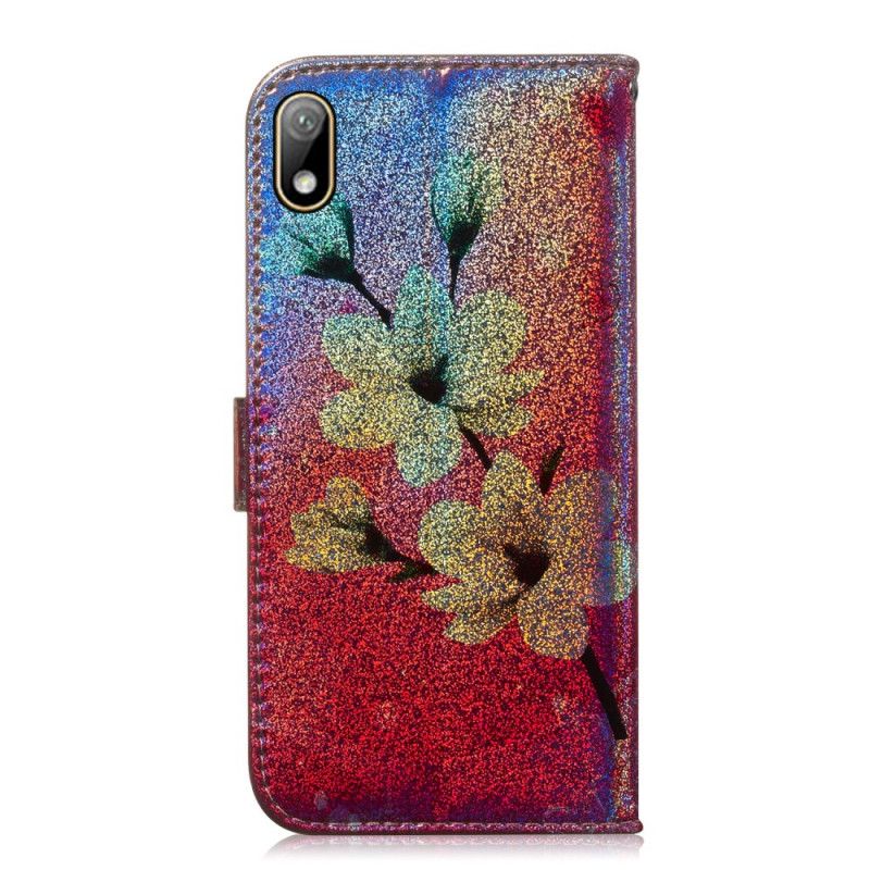 Leren Hoesje voor Huawei Y5 2019 Glitter Bloemen