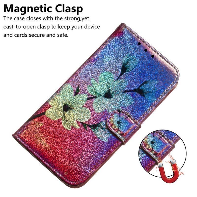 Leren Hoesje voor Huawei Y5 2019 Glitter Bloemen