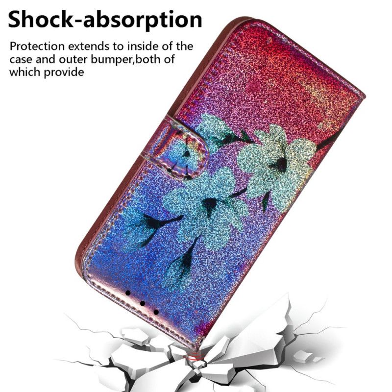 Leren Hoesje voor Huawei Y5 2019 Glitter Bloemen