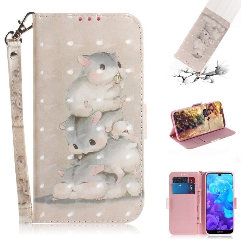 Leren Hoesje voor Huawei Y5 2019 Hamsters Met String