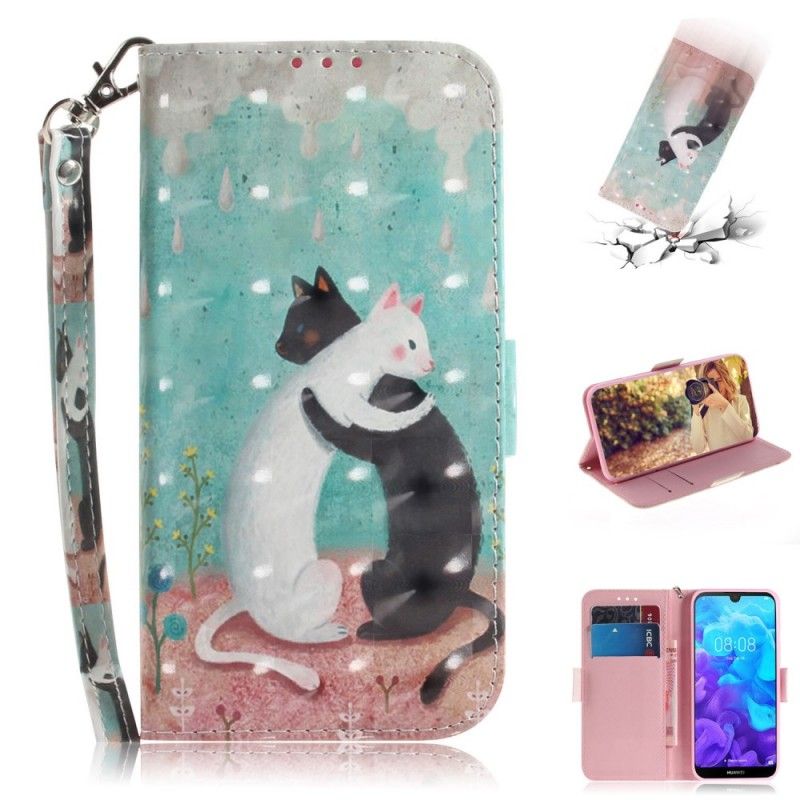 Leren Hoesje voor Huawei Y5 2019 Kattenvriendjes Met String