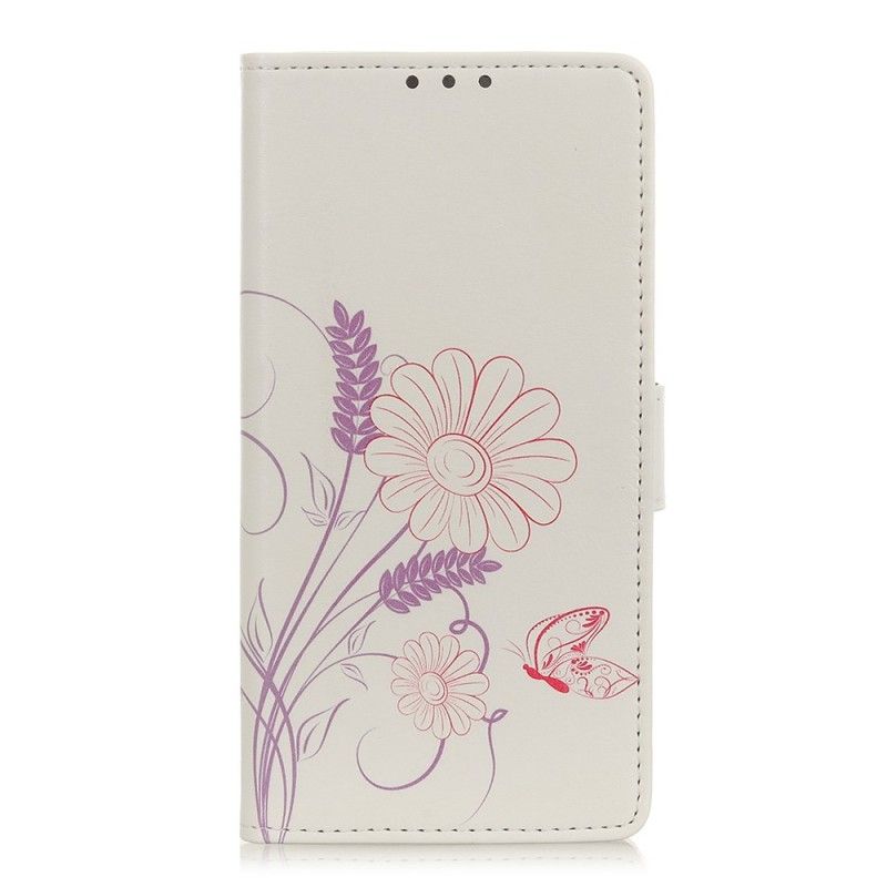 Leren Hoesje voor Huawei Y5 2019 Vlinders En Bloemen Tekenen