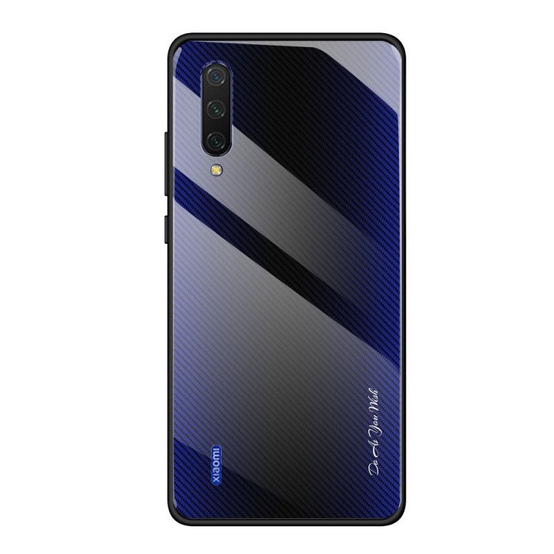 Case Hoesje Xiaomi Mi 9 Lite Wit Zwart Telefoonhoesje Koolstofvezel Gehard Glas