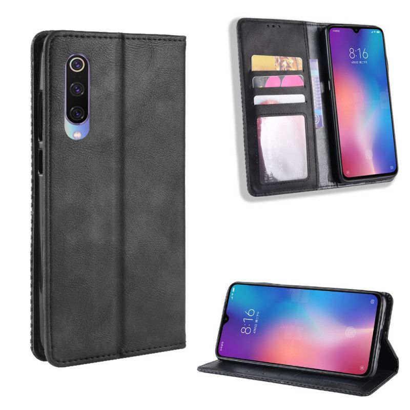 Folio-hoesje voor Xiaomi Mi 9 Lite Rood Zwart Gestileerd Vintage Leereffect