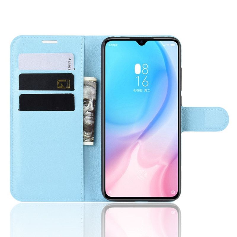 Leren Hoesje Xiaomi Mi 9 Lite Wit Zwart Klassiek Lychee Kunstleer