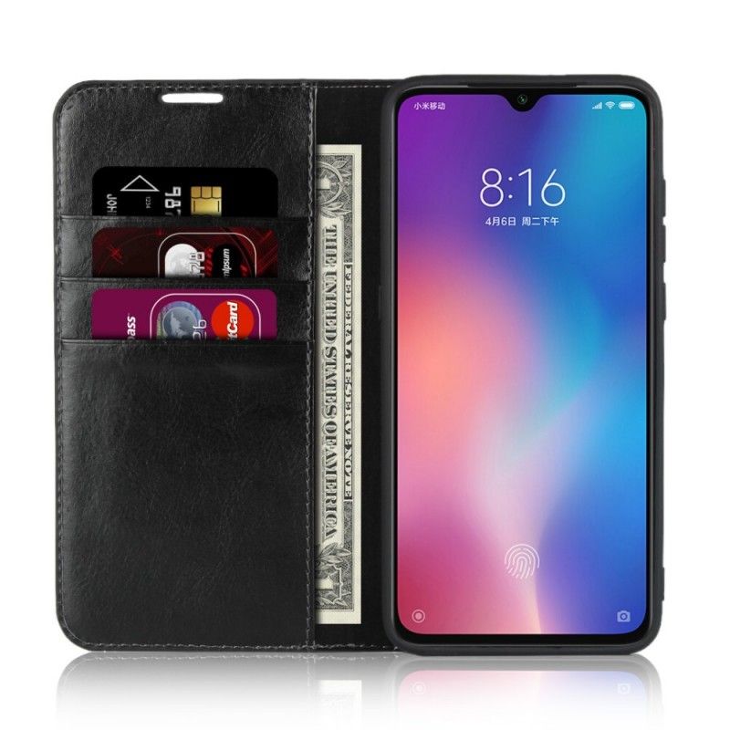 Folio-hoesje Xiaomi Mi 9 Bruin Zwart Echt Leer