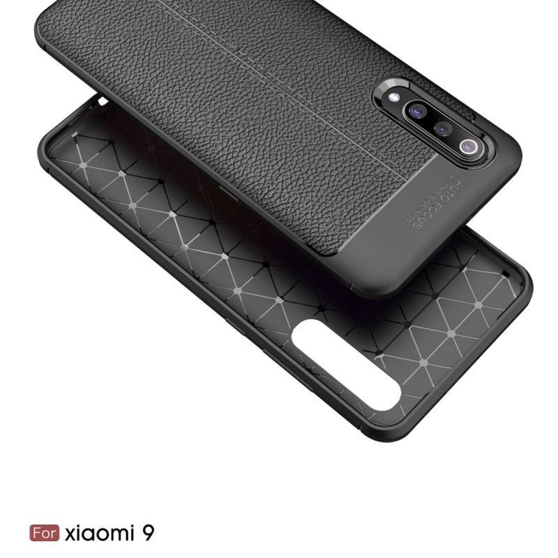 Hoesje Xiaomi Mi 9 Rood Zwart Dubbellijns Lychee Leereffect