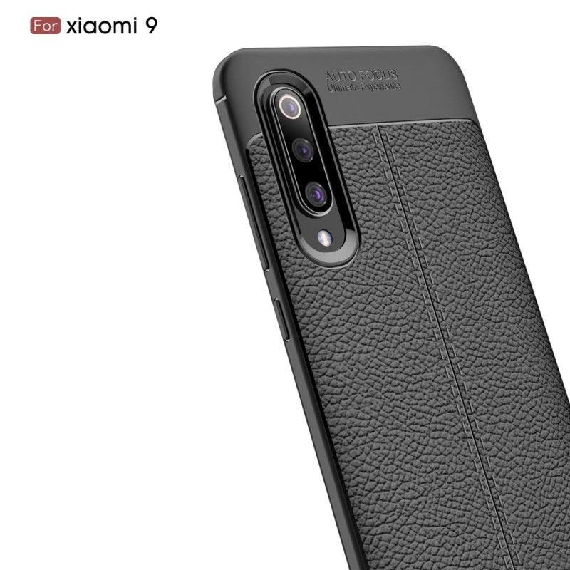 Hoesje Xiaomi Mi 9 Rood Zwart Dubbellijns Lychee Leereffect