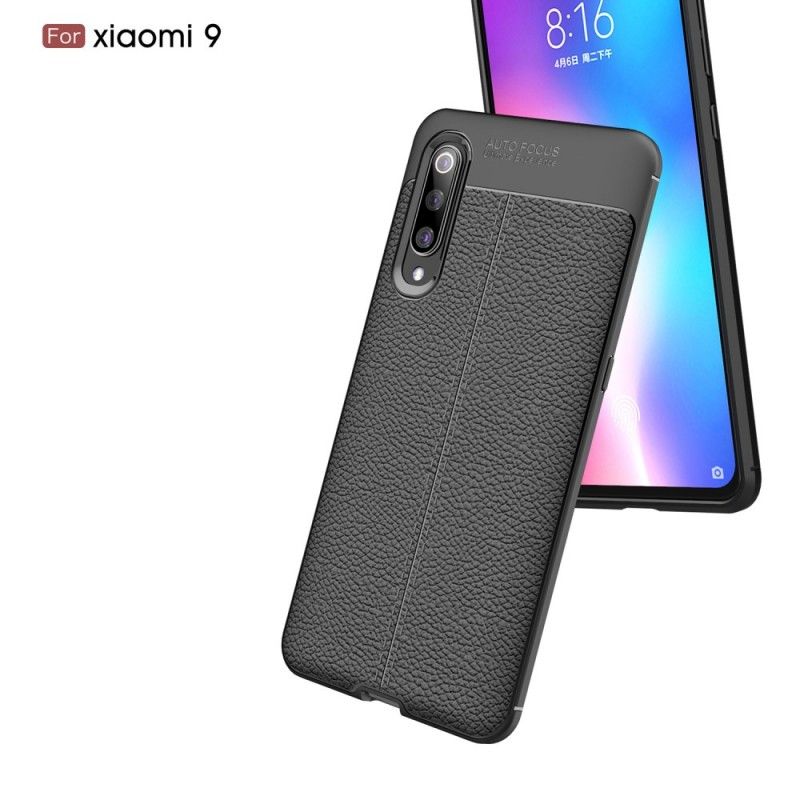 Hoesje Xiaomi Mi 9 Rood Zwart Dubbellijns Lychee Leereffect