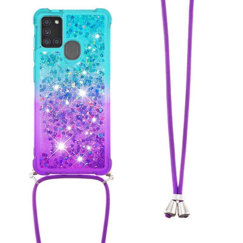 Samsung Galaxy A21S Siliconen Hoesje Met Glitter En Koord