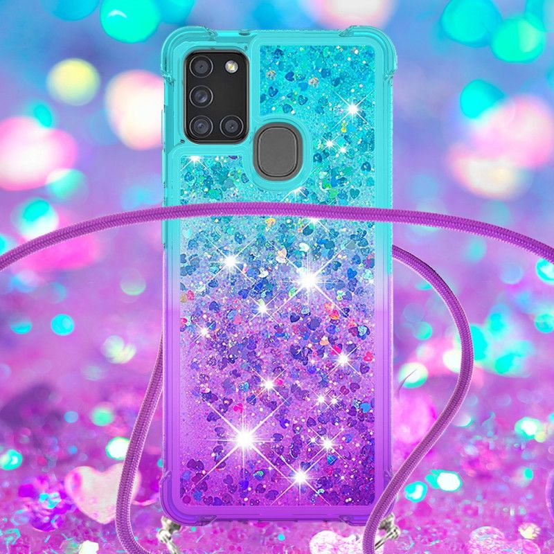 Samsung Galaxy A21S Siliconen Hoesje Met Glitter En Koord