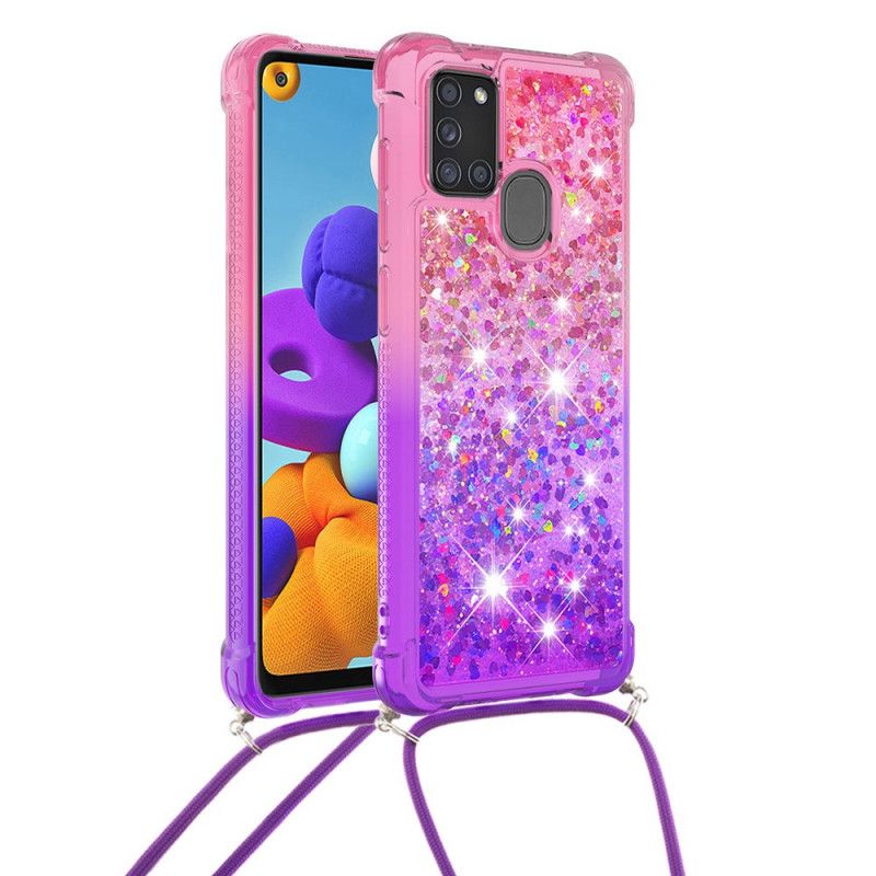 Samsung Galaxy A21S Siliconen Hoesje Met Glitter En Koord