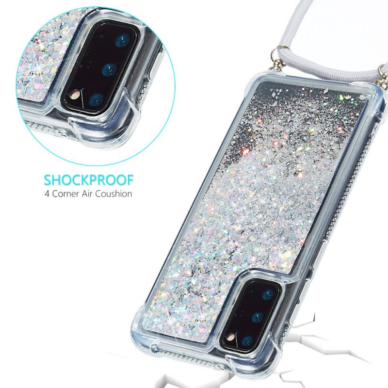 Samsung Galaxy S20 Glitter Hoesje Met Koord