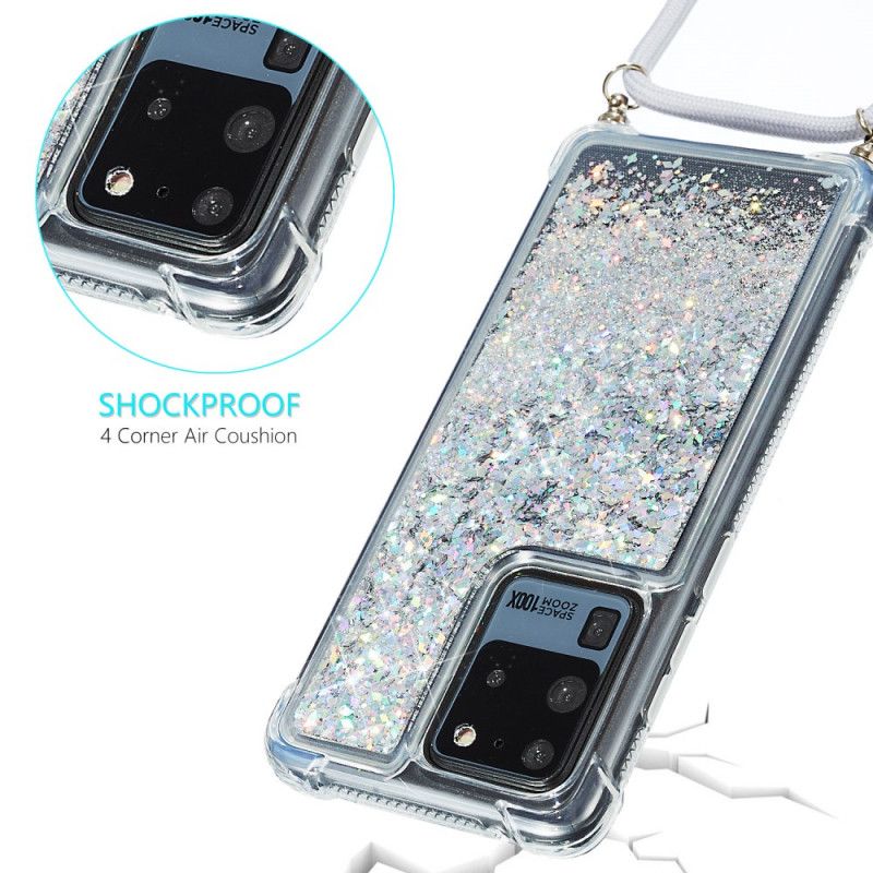 Samsung Galaxy S20 Ultra Glitter Hoesje Met Koord