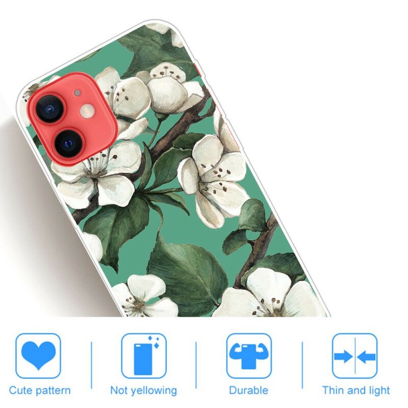 Case Hoesje iPhone 13 Mini Telefoonhoesje Geschilderde Witte Bloemen