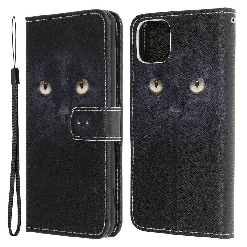 Flip Case Leren iPhone 13 Mini Kattenogen Met Zwarte Bandjes