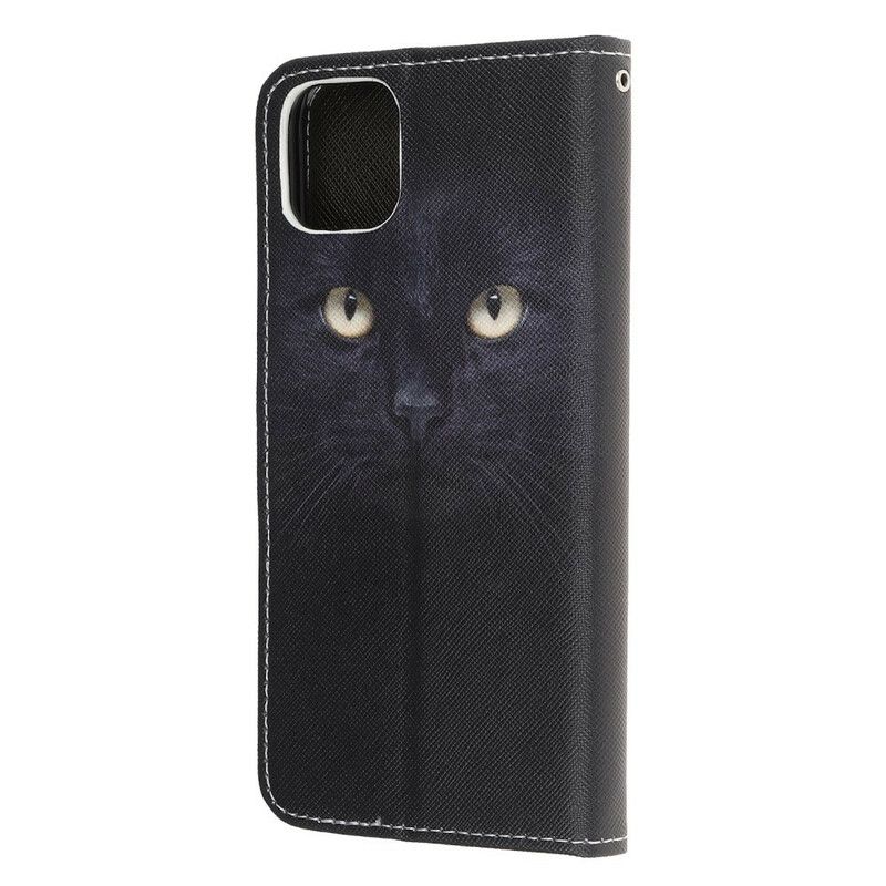 Flip Case Leren iPhone 13 Mini Kattenogen Met Zwarte Bandjes