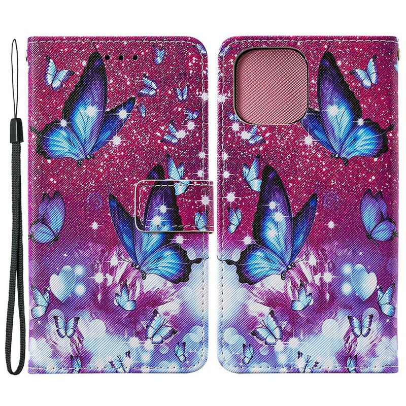 Flip Case Leren iPhone 13 Mini Kunstleer Getextureerde Vlinders