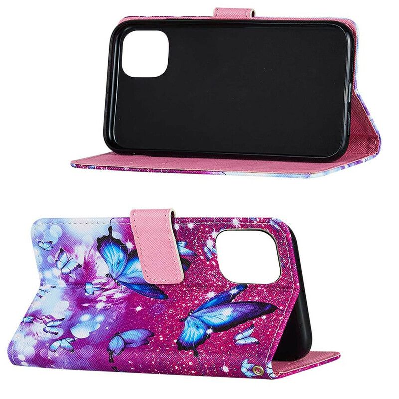 Flip Case Leren iPhone 13 Mini Kunstleer Getextureerde Vlinders