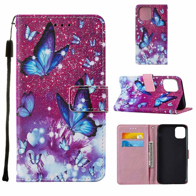 Flip Case Leren iPhone 13 Mini Kunstleer Getextureerde Vlinders