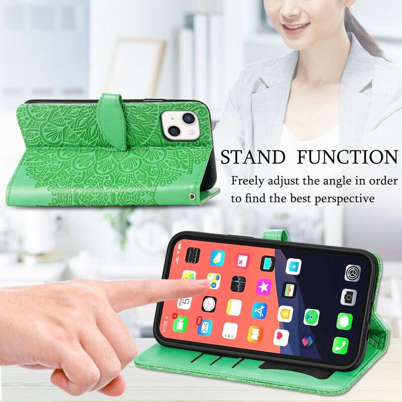 Flip Case Leren iPhone 13 Mini Stammenbladeren