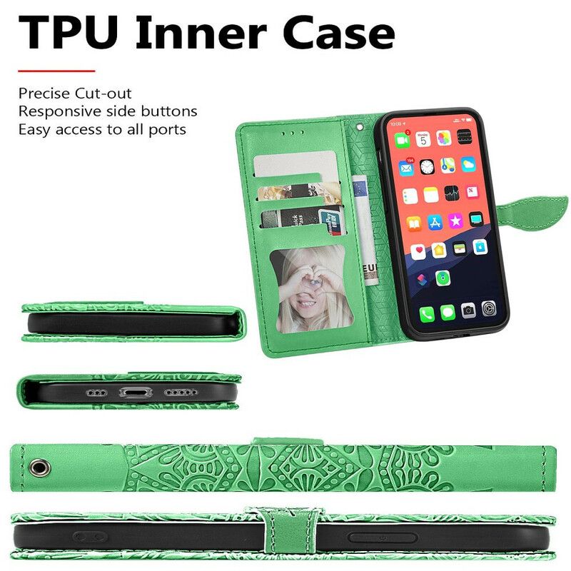 Flip Case Leren iPhone 13 Mini Stammenbladeren