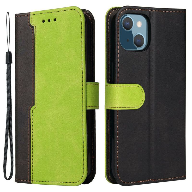 Flip Case Leren iPhone 13 Mini Tweekleurig Kunstleer