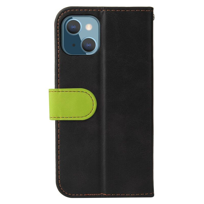 Flip Case Leren iPhone 13 Mini Tweekleurig Kunstleer