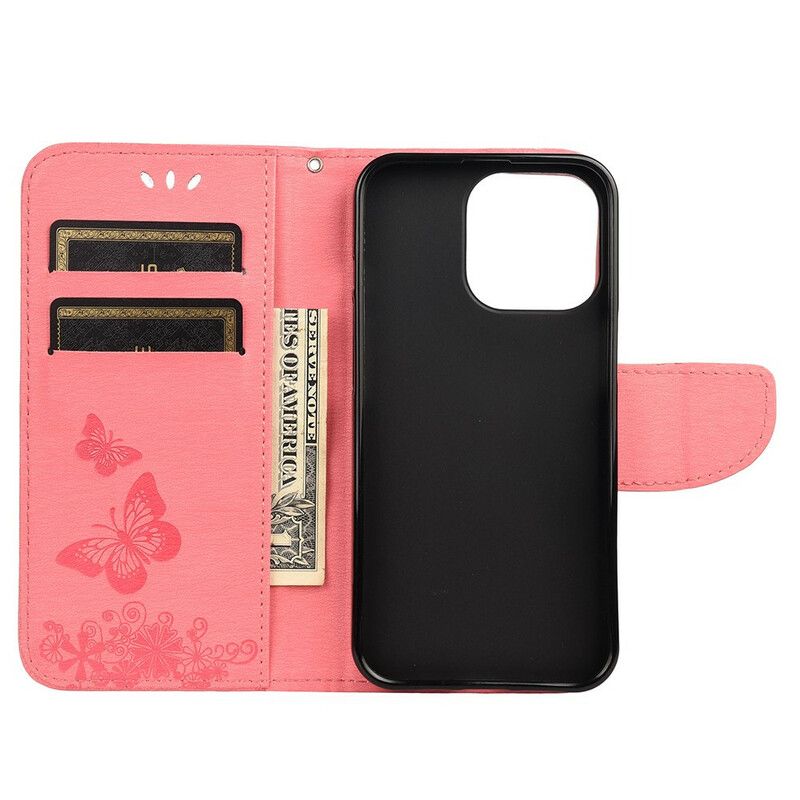 Folio-hoesje iPhone 13 Mini Telefoonhoesje Splendid Strap Vlinders