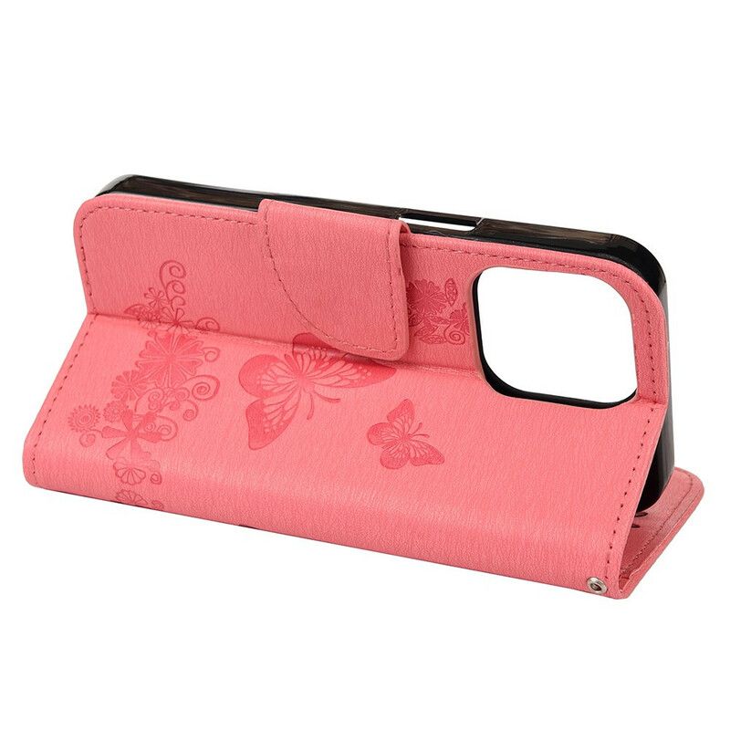 Folio-hoesje iPhone 13 Mini Telefoonhoesje Splendid Strap Vlinders