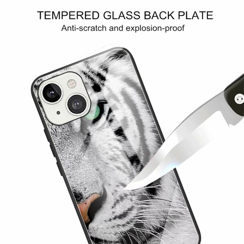 Hoesje Voor iPhone 13 Mini Tijger Gehard Glas