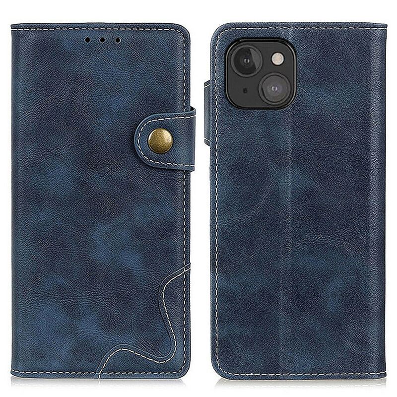 Leren Hoesje iPhone 13 Mini Artistieke Naaiknop Bescherming Hoesje