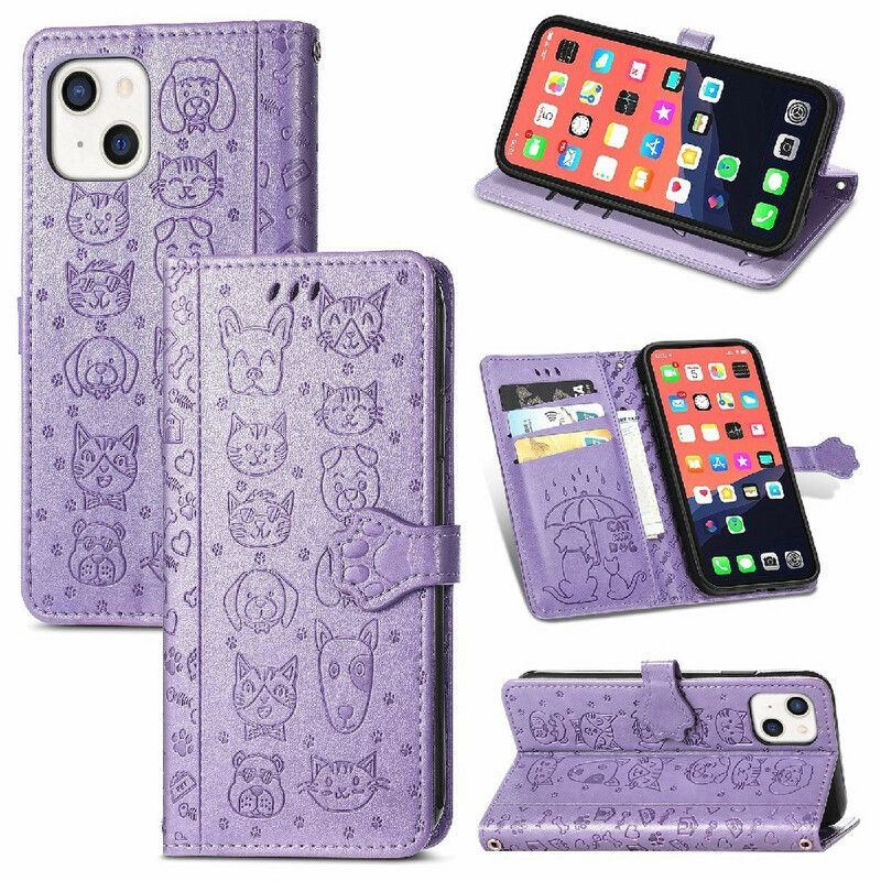 Leren Hoesje iPhone 13 Mini Geanimeerde Dieren Bescherming Hoesje