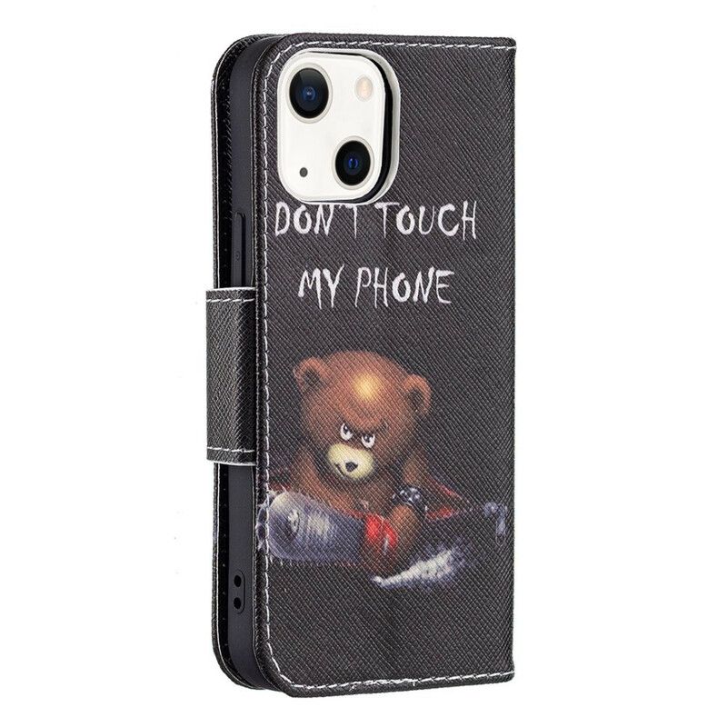 Leren Hoesje iPhone 13 Mini Gevaarlijke Beer Bescherming Hoesje