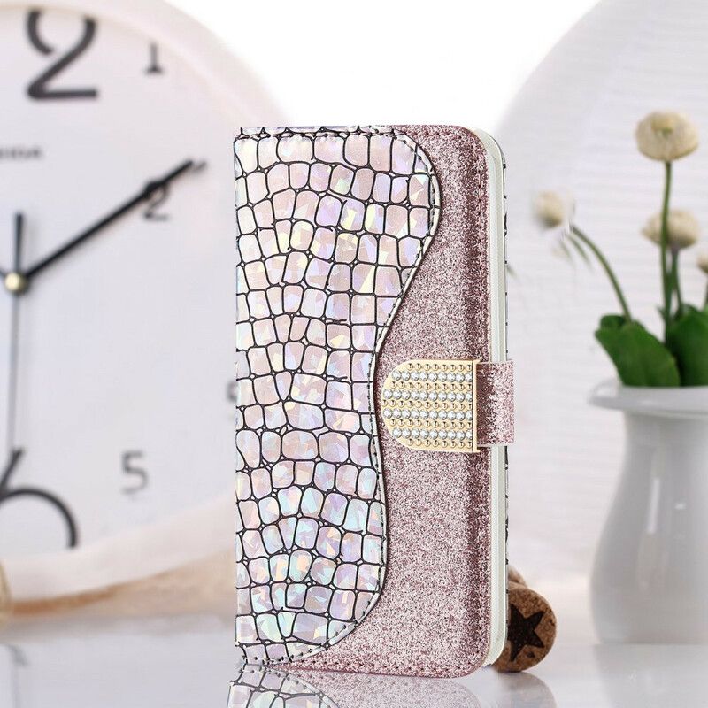 Leren Hoesje iPhone 13 Mini Krokodil Diamanten Bescherming Hoesje