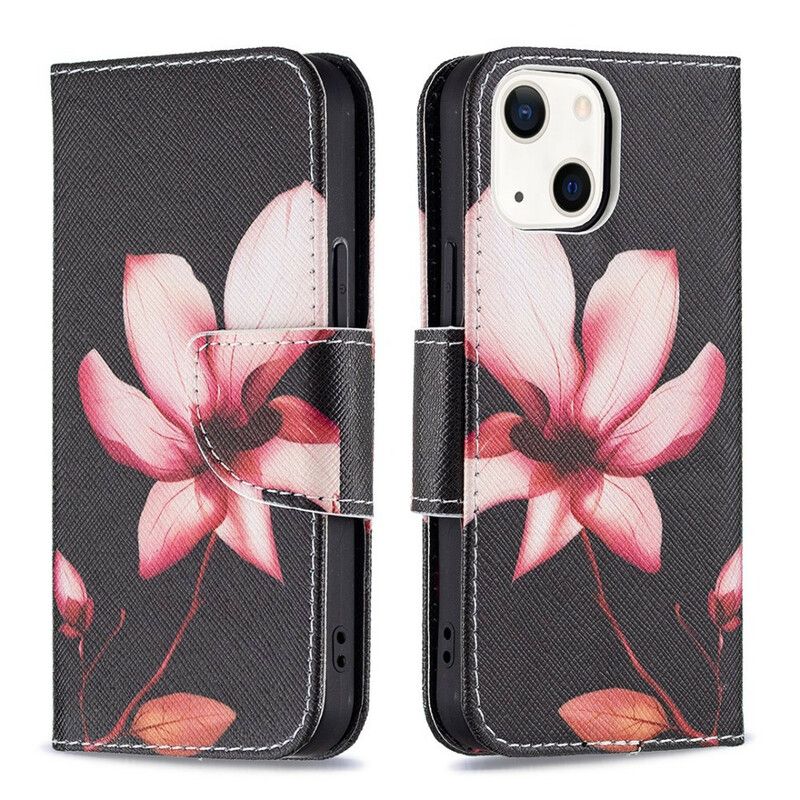 Leren Hoesje iPhone 13 Mini Roze Bloem Bescherming Hoesje