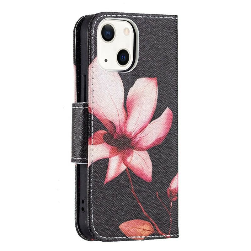 Leren Hoesje iPhone 13 Mini Roze Bloem Bescherming Hoesje