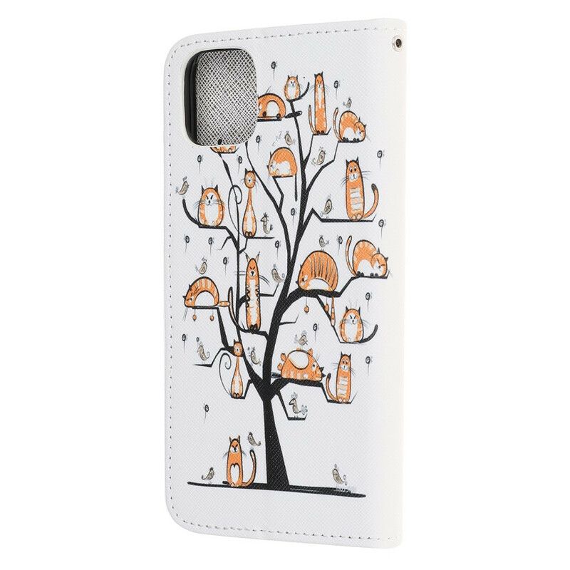 Leren Hoesje Voor iPhone 13 Mini Funky Cats Strappy